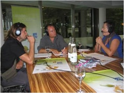 From left to right: Sébastien Cabau, Noël Fantoni, and Charlotte Mercati during the last show on ethical shopping