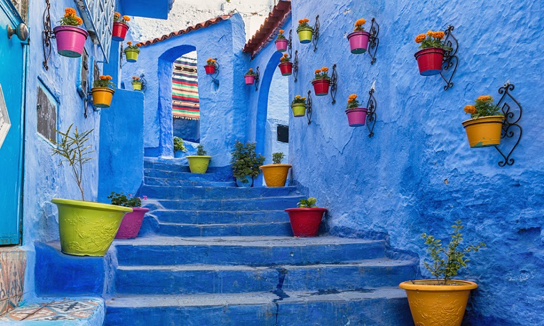 Escaliers et maisons bleus à Chefchaouen
