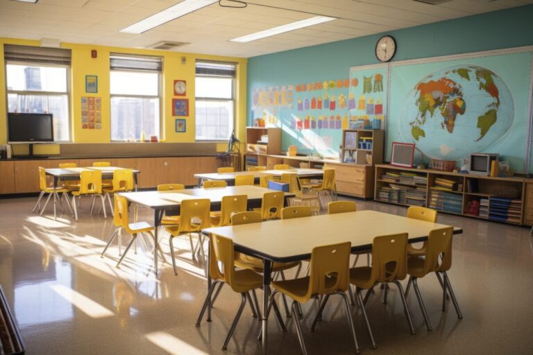 Une salle de classe sans élèves pendant les vacances.