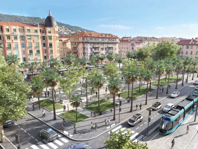 Le projet de Ligne 5 du tramway à Nice au départ de la place de l'Armée du Rhin.