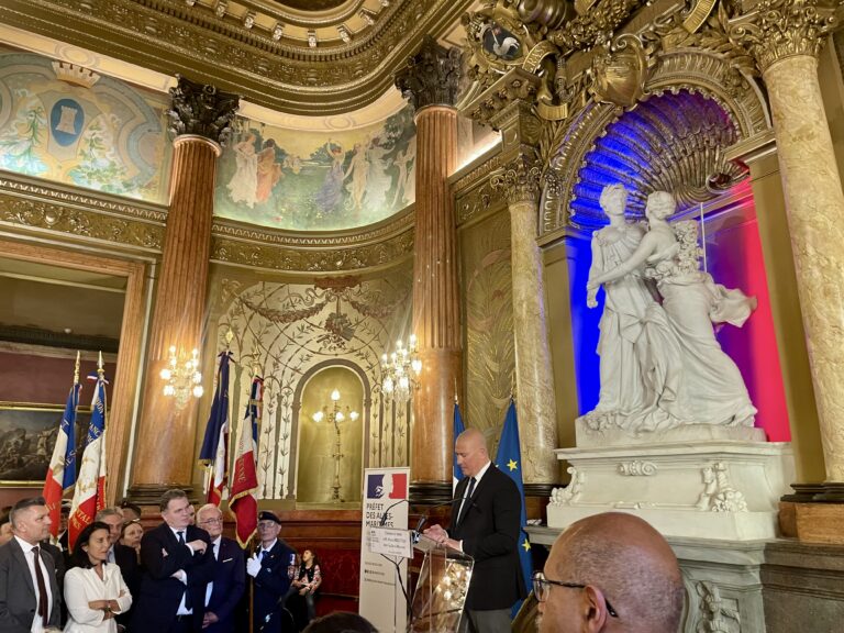 Hugues Moutouh lors de son discours de départ de son poste de préfet des Alpes-Maritimes. La cérémonie se déroulait au Palais des Rois Sardes à Nice.