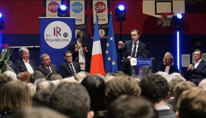 Le nouveau président LR Bruno Retailleau lors d'un meeting.