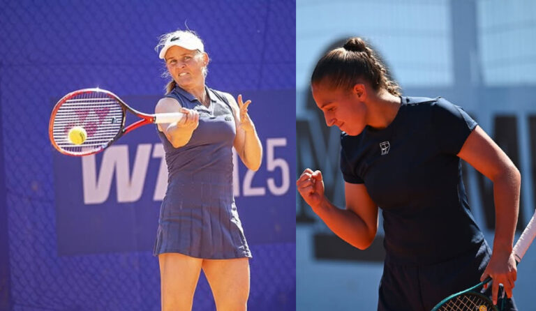Les joueuses de tennis des Alpes-Maritimes Fiona Ferro et Diane Parry sur le court.