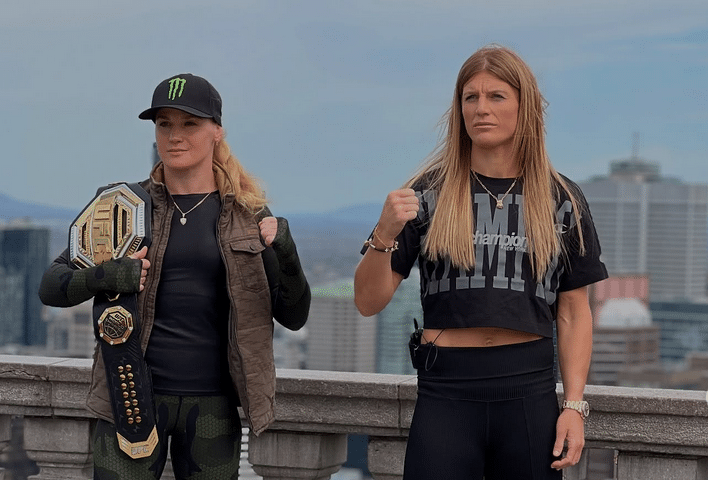 La Niçoise Manon Fiorot à droite avant son combat face à Valentina Shevchenko, la championne en titre.