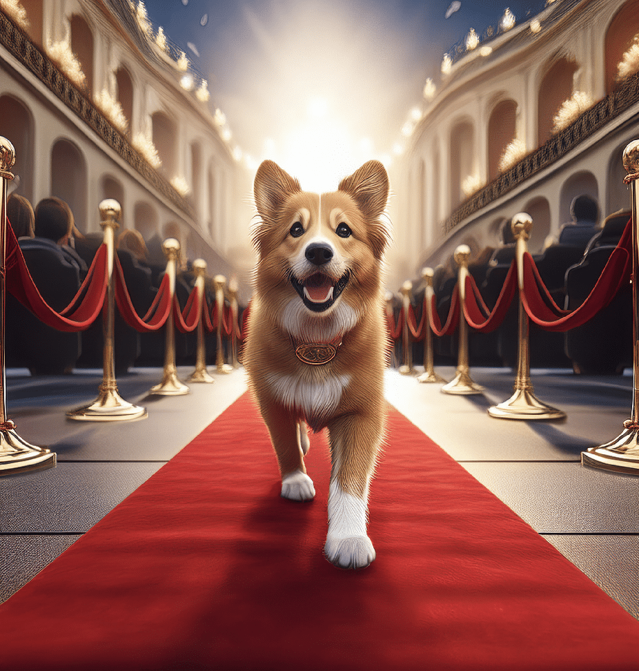 Un chien sur le tapis rouge des Pawards de Cannes.