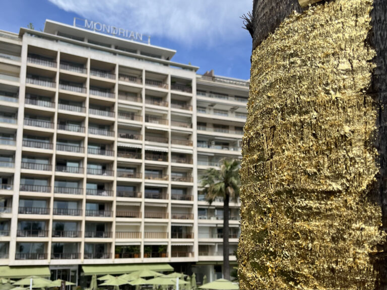 Le palmier d'or à l'occasion du 70ème anniversaire de la palme d'or au festival de Cannes. L'arbre est visible depuis la Croisette dans les jardins du Mondrian.