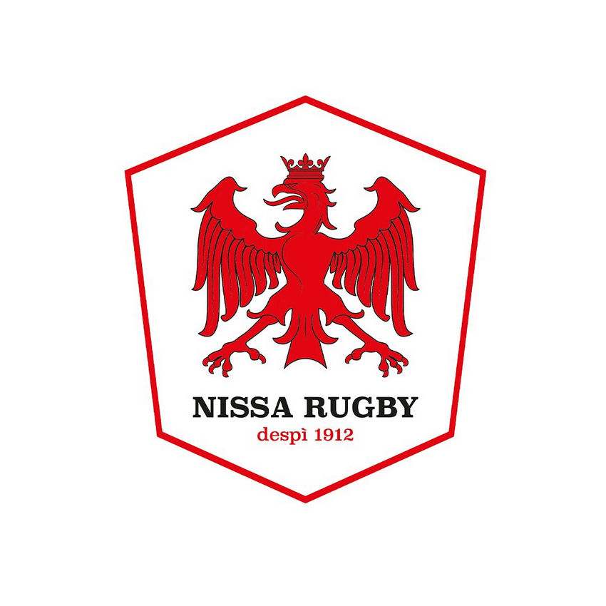 Le nouveau logo du club de Rugby de Nice - Nissa Rugby anciennement Stade Niçois. il représente l'aigle de Nice en rouge dans un hexagone égalment rouge avec le nom club Nissa Rugby à l'interieur en noir.