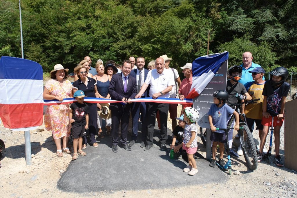 Local officials with the prefect of the Alpes-Maritimes Laurent Hottiaux in Breil-sur-Roya for the pumptrack inauguration.