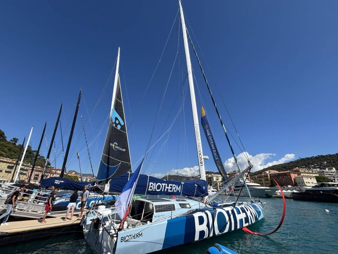 Le voilier Biotherm, à quai dans le port de Nice