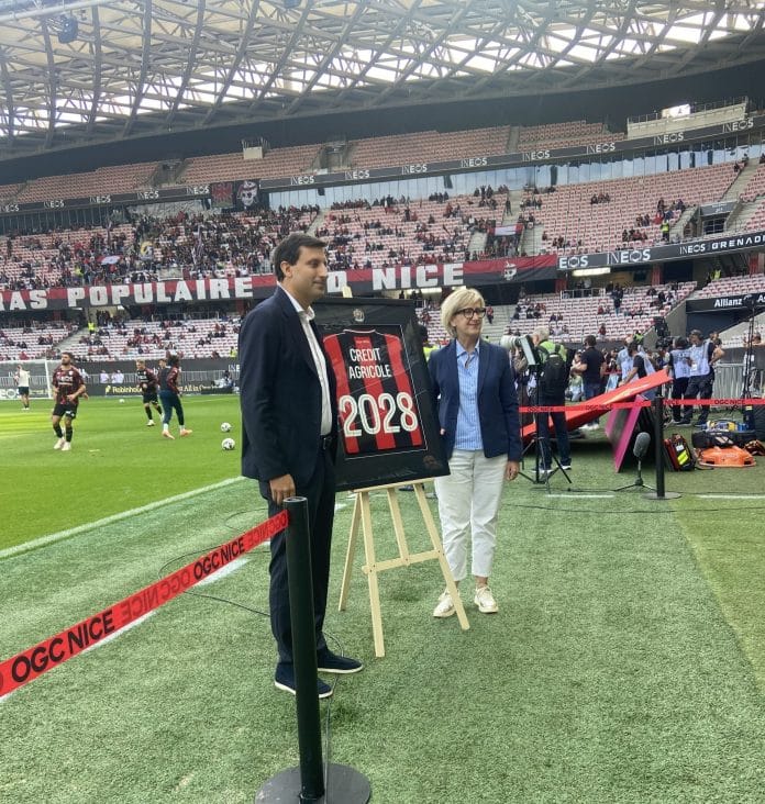 Fabrice Bocquet, président de l'OGC Nice, au côté de Catherine Galvez, directrice du Crédit Agricole Provence Côte d'Azur