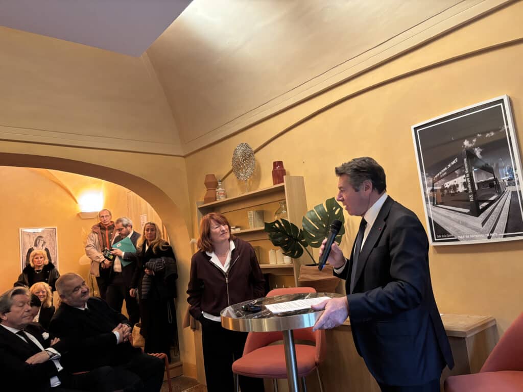 Christian Estrosi and Murielle Mayette at the Café des Franciscains for the presentation of the cultural project for the upcoming mandate.