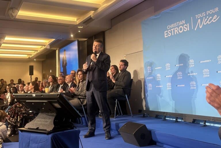 Christian Estrosi, maire sortant aux élections municipales de 2026, lors de la présentation de son projet au Méridien.