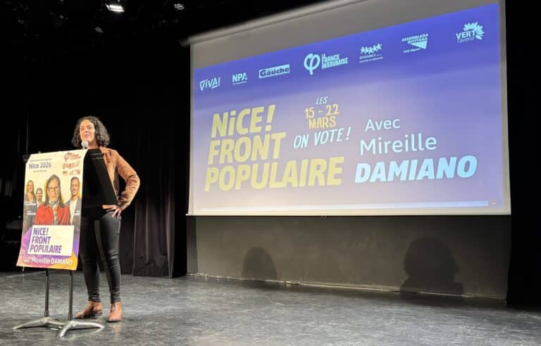 Manon Aubry, députée européenne, lors du meeting du Nice Front Populaire pour les élections municipales 2026 à Nice