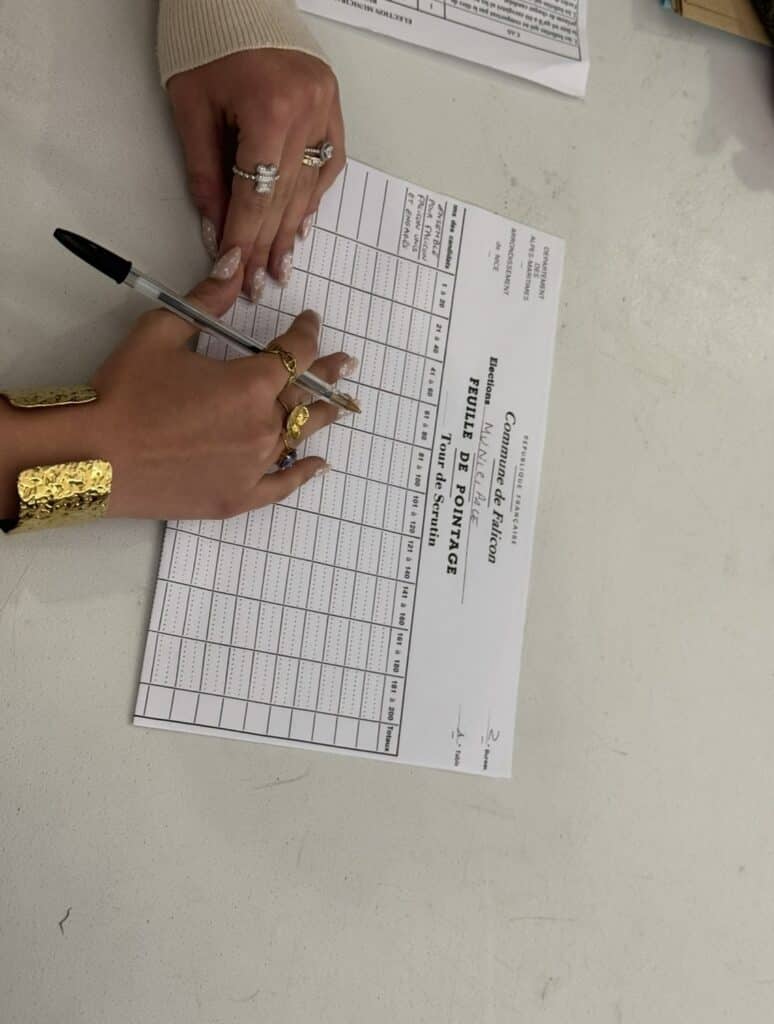 Feuille de notation des résultats lors du dépouillement.