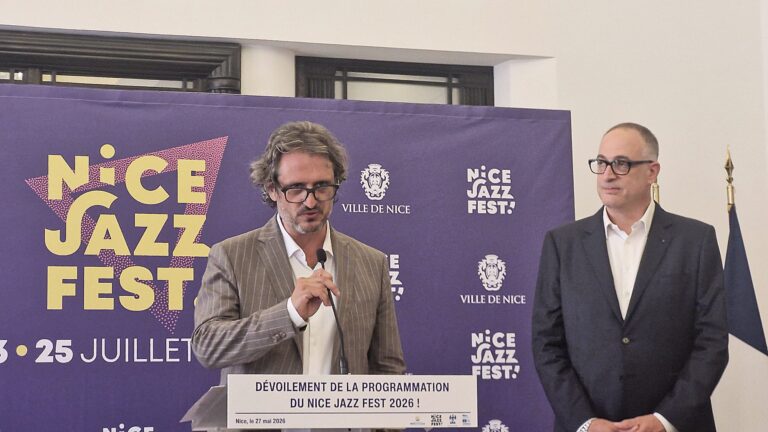 Denis Del Rio et Sébastien Vidal dévoilant la programmation du nice jazz fest 2026