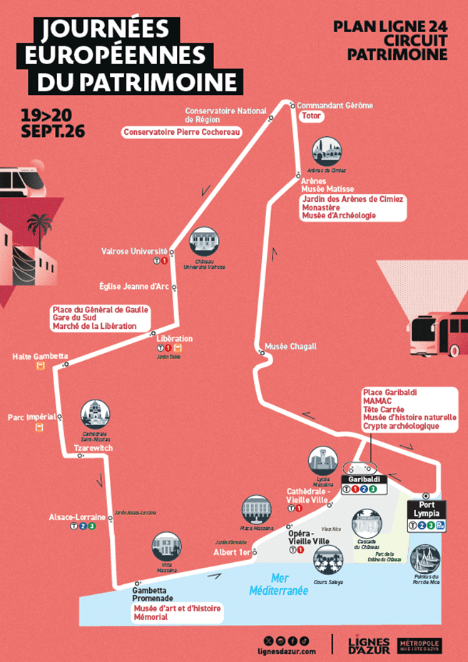 Le parcours de la ligne de bus pour les Journées du Patrimoine