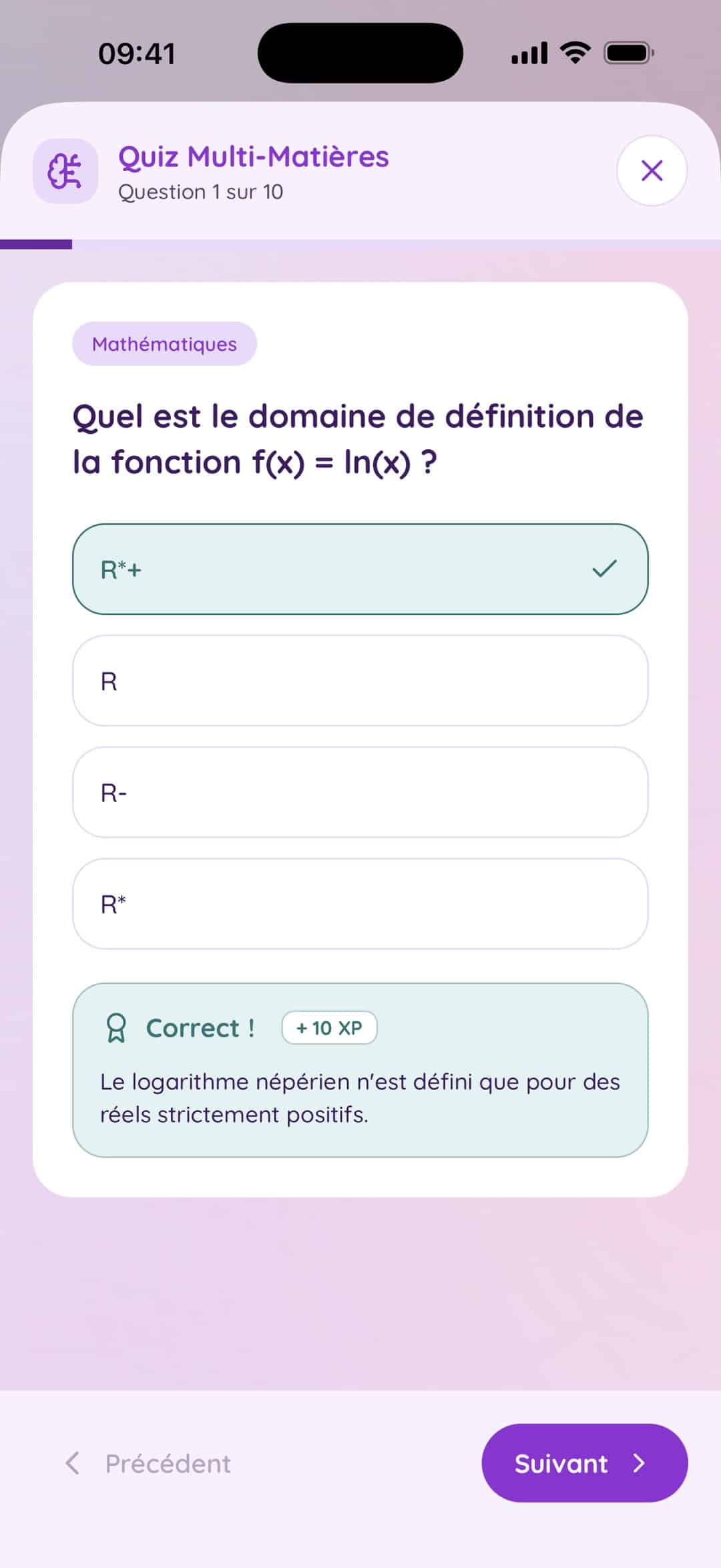 Exemple de quiz dans l’application LUCID
