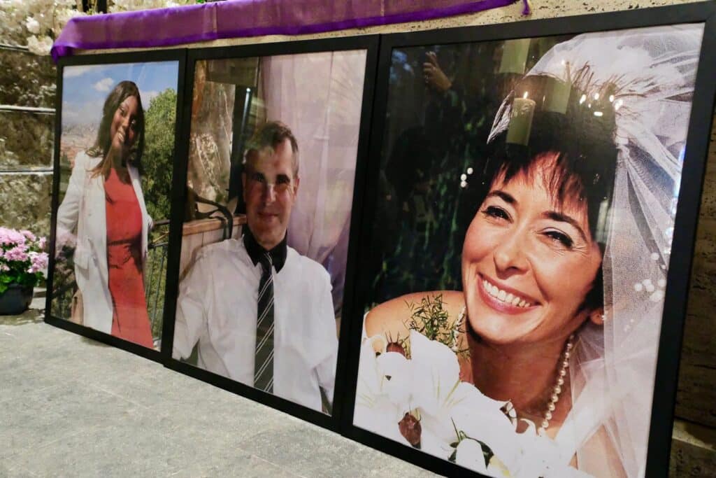 Les photos des trois victimes de l'attentat de la basilique Notre Dame de Nice Nadine Devillers, Vincent Loquès et Simone Barreto.